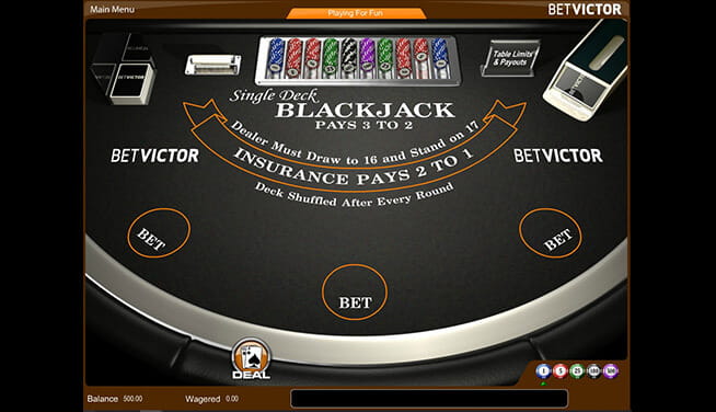 In-game view of Single Deck Blackjack 