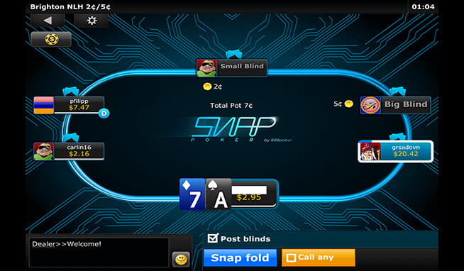 In-app view 888 Poker