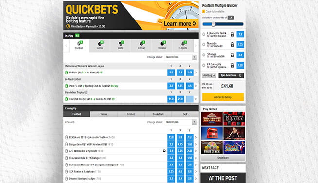 Picture of Betfair's in play page