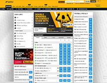 Picture showing the main page of Betfair and all the betting options available