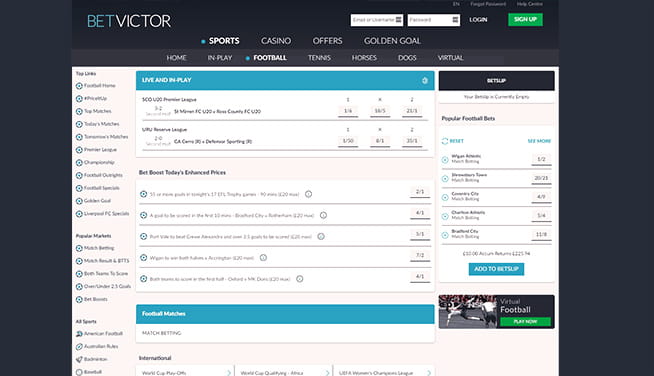 Picture of BetVictor's in play page