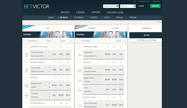 Picture of BetVictor's main page markets