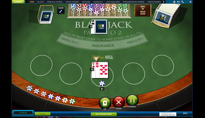 An online casino game of blackjack in action 