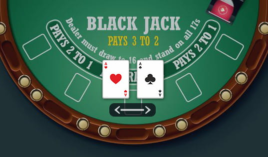 An image on a split hand in online blackjack