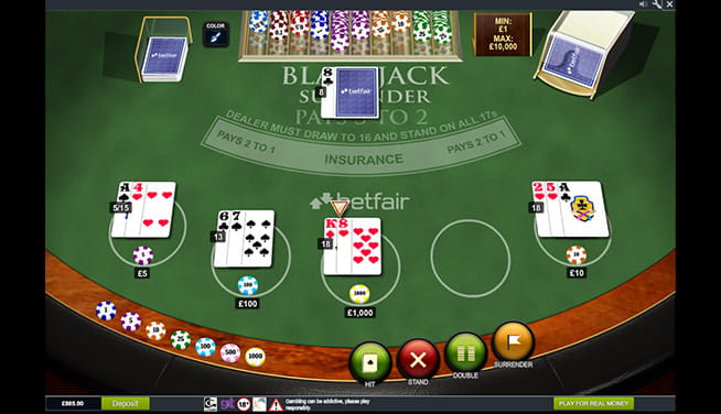 Blackjack Surrender - in-game table view