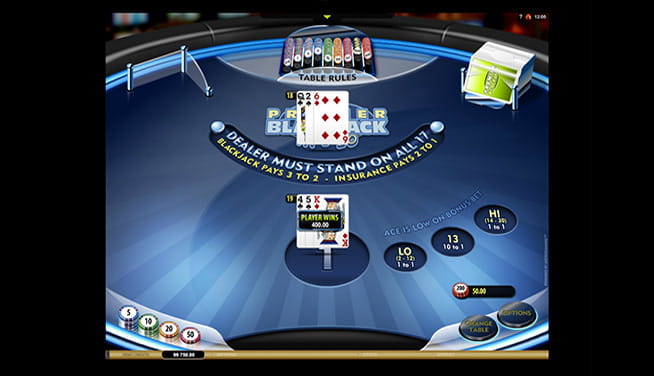 Premier Blackjack in-game view at online casino 