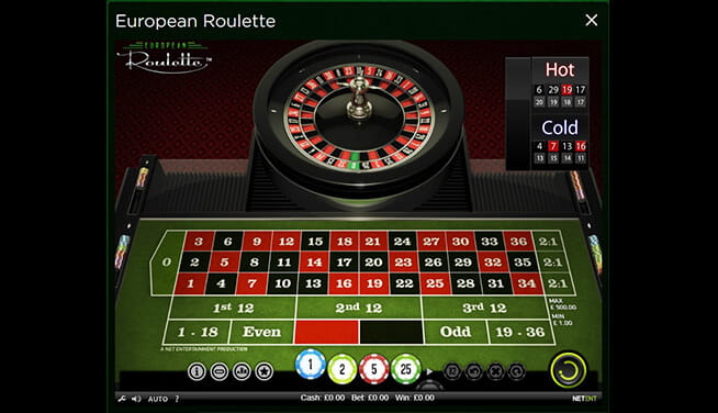 In-game view of European Roulette from NetEnt