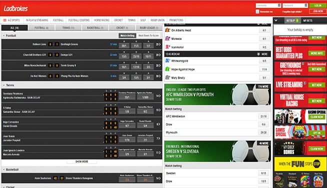 Picture of Ladbrokes' main page markets