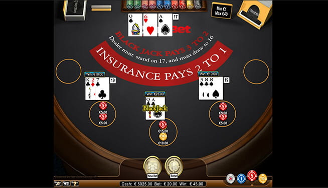 In-game view of Multihand Blackjack at NetBet casino 