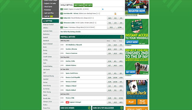Picture of Paddy Power's main page markets
