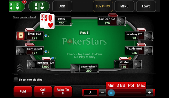 Pokerstars in-app view