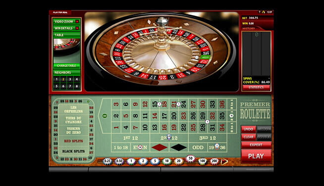 Premier Roulette game - desktop player view of table and wheel 