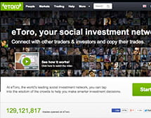 Etoro homepage and main lobby view on desktop