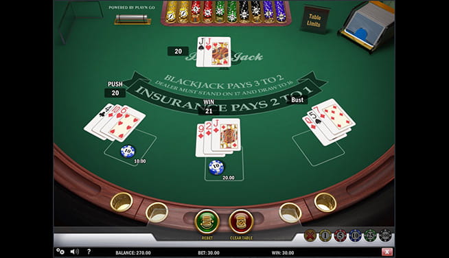 In-game view of multihand blackjack 