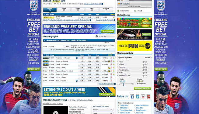 Picture of William Hill's main page markets