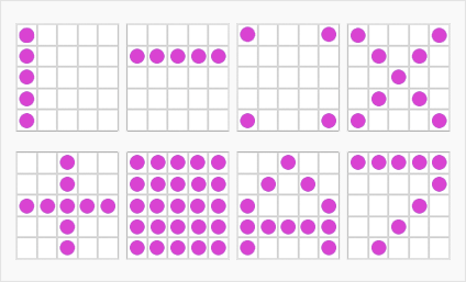 Examples of some possible winning combinations on a bingo ticket