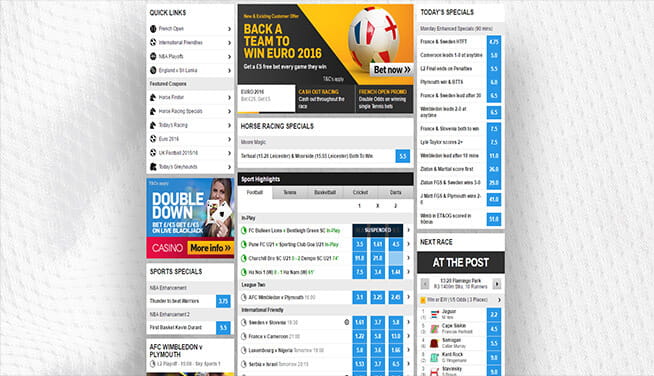 Picture of Betfair's main page markets