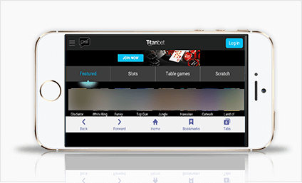 Titanbet app - mobile phone view with navigation toolbar